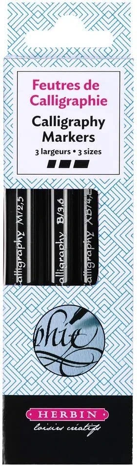 J.Herbin Packung mit 3 Filzstiften/Markern für die Kalligrafie - Schwarz